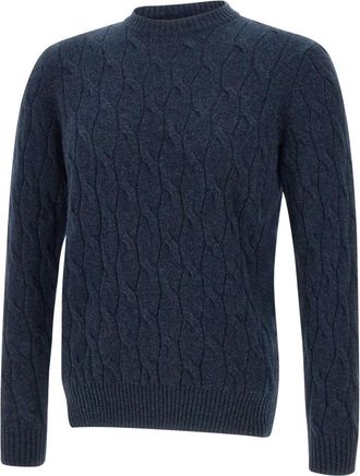 FILIPPO DE LAURENTIIS Blauwe Wol Kasjmier Trui Ronde Hals - Heren - Ronde hals truien - Blauw - 3XL - Wol - Truien & Vesten