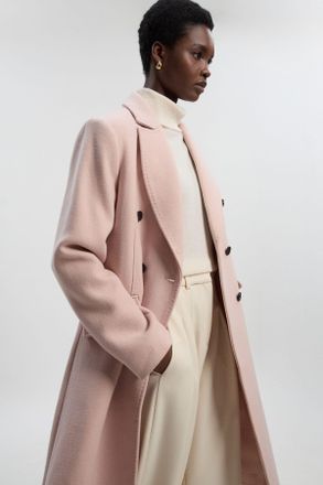 Karen Millen Womens Wool Fitted Double Breasted Tailored Midi Coat - Pink - Size 16 UK