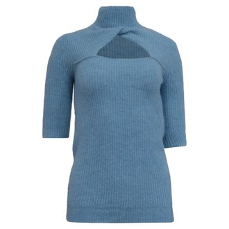 Ganni Ganni Fine-Knit Cut-Out Jumper in Light Blue Wool