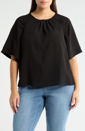 Wit & Wisdom Textured Short Sleeve Shirt in Black at Nordstrom, Size 3X