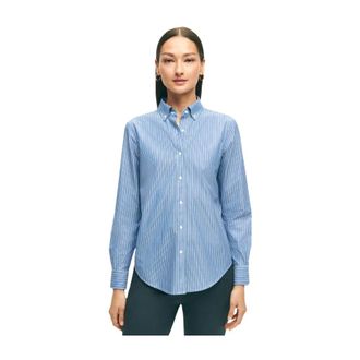 Brooks Brothers Non-Iron Stretch Supima Katoenen Overhemd met Button-Down Kraag - Dames - Overhemden - Blauw - XS - Katoen - Overhemden