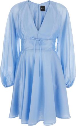 Plaîn Plain, Kleedjes, Dames, Blauw, S, Polyester, Jurk met V-hals en uitlopende rok