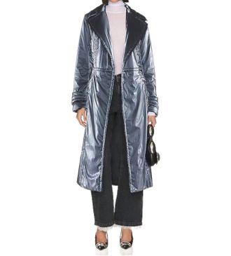 Rta Nylon Trench Coat In Slate Blue