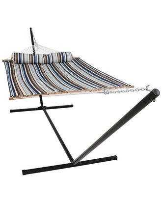 Sunnydaze 2-Person Quilted Spreader Bar Hammock Bed With 15 Stand