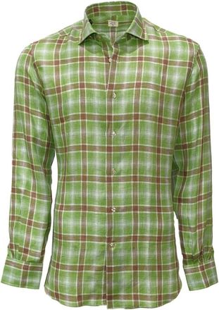 Mazzarelli Geruit Linnen Overhemd - Heren - Casual Overhemden - Groen - XL - Linnen - Overhemden