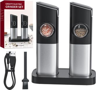 OEM Juego De Molinillos De Pimienta El&eacute;ctricos Por Gravedad, Molinillos De Sal Recargables Con Base De Carga Doble, Tapa Antipolvo, Cepillo, Luz Led Blanc