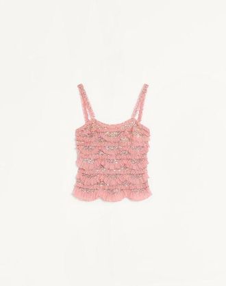 Valentino Top In Tulle Illusione Ricamato Donna ROSA 40