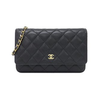 Chanel Black Grained Calfskin Chain/Shoulder Wallet (Pre-Owned)