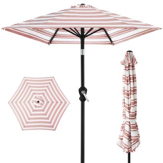 Best Choice Products 10ft Outdoor Steel Striped Market Patio Umbrella w/ Crank, Tilt Push Button, 6 Ribs