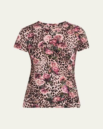 L'agence Ressi Short-Sleeve Floral Leopard Tee