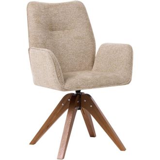 Beliani Silla De Comedor Giratoria Respaldo Alto Tejido Repelente Al Agua Lino Sint&eacute;tico Beige Mokena