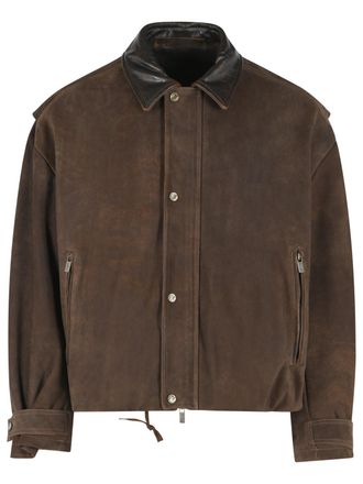 Salvatore Santoro Rich Brown Suede Jacket With Grained Leather Accents And Tailored Features