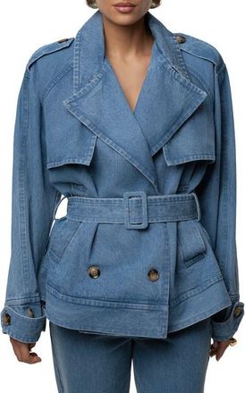 JLUXLABEL Double Breasted Denim Jacket in Medium Wash at Nordstrom, Size Small