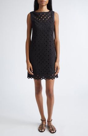 Max Mara Beachwear Embroidered Jersey Eyelet Shift Dress in Black at Nordstrom, Size Medium