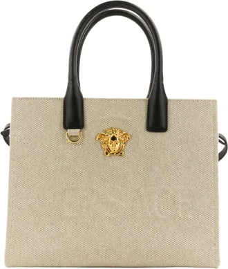 Versace Black Cotton Handbag Tote Bag (Pre-Owned)