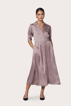 Lusana Chrissy Belted Silk Dress In Stone