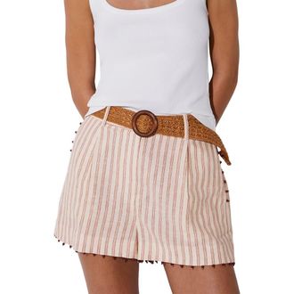 Reiss Chloe Beaded Belted Linen Blend Cover-Up Shorts in Coral Orange/Iv at Nordstrom, Size 10 Us