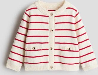 H&M Fine-knit Cardigan in Cream/red Striped at Nordstrom, Size 12-18M