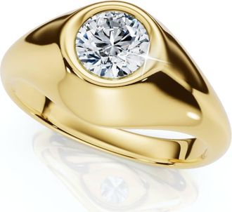Pompeii3 Mens Solitaire Round Diamond Ring 1Ct Anniversary Pinky Ring 14k Gold Lab Grown