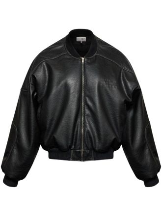 Maison Margiela Cropped Black Faux Leather Sports Jacket with Ribbed Detailing