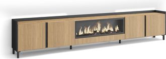 Skraut Home Skraut Home - Mueble Tv, Televisi&oacute;n, Muebles De Sal&oacute;n, Almacenaje, 315x35x61cm, Para Tv Hasta 80, Chimenea El&eacute;ctrica Xxl, Dise&ntilde;o Industrial, Led, Esti