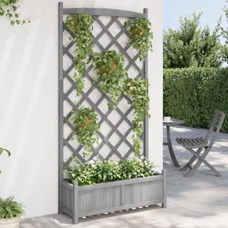 vidaXL Vidaxl - Jardinera Con Enrejado Madera Maciza De Abeto Gris