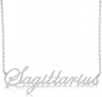 Allurez Sagittarius Zodiac Text Pendant Necklace 14k White Gold
