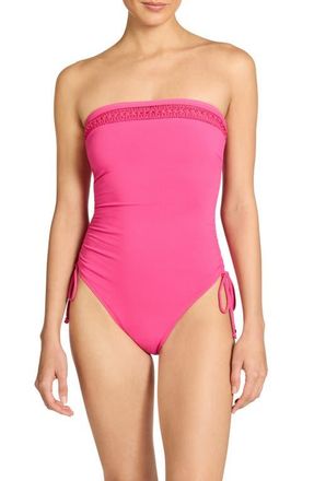 Robin Piccone Isabelle Ruched Strapless One-Piece Swimsuit in Strawberry at Nordstrom, Size 14