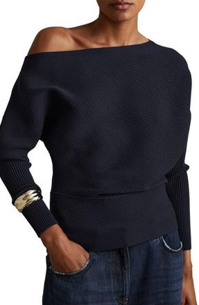 Reiss Lorna One-Shoulder Top in Navy at Nordstrom, Size Large