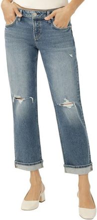Silver Jeans Co Chelsea Ripped Boyfriend Ankle Straight Leg Jeans in Malabar at Nordstrom, Size 31 27