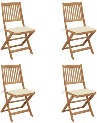 vidaXL Vidaxl - Sillas De Jard&iacute;n Plegables 4 Uds Y Cojines Madera Maciza Acacia