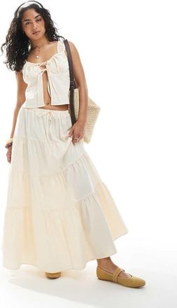 Miss Selfridge Gonna lunga a balze color latticello in coordinato-Giallo