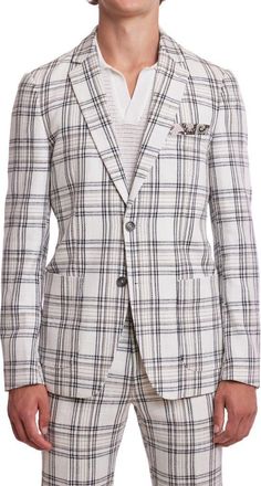Paisley & Gray Dover Slim Fit Plaid Sport Coat in White Blk Grey Check at Nordstrom Rack, Size 40