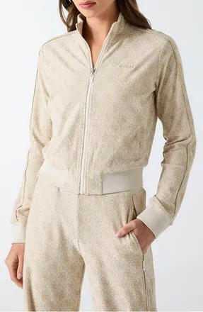 Guess 4G Logo Allover Jacquard Track Jacket in Beige at Nordstrom, Size X-Large