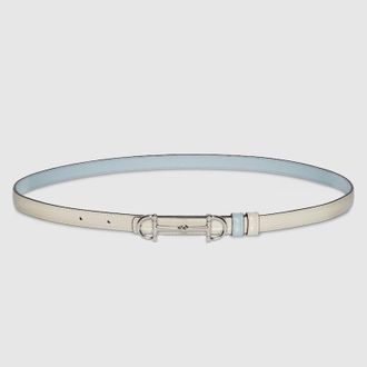 Gucci Reversible Thin Belt With Horsebit, White, Leather
