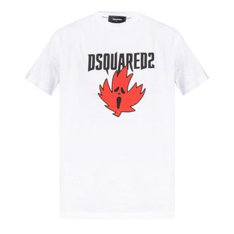 Dsquared2 DSquared2 Heren Ghost Maple Leaf Cool Fit T-Shirt (Wit)