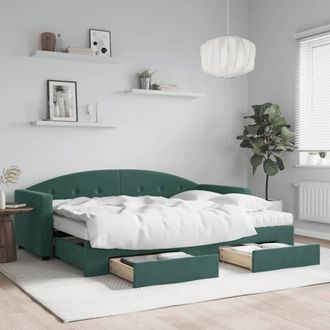 vidaXL Vidaxl - Sof&aacute; Cama Nido Con Cajones Terciopelo Verde Oscuro 80x200 Cm