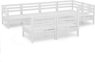 vidaXL 7 Piece Garden Lounge Set Solid Pinewood White Vidaxl