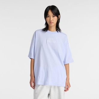 New Balance Donna Trackside Oversized T-Shirt in Viola, Jersey di Cotone, Taglia XL