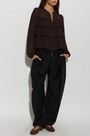Michael Michael Kors Blouse With Ruffles, Womens, Brown