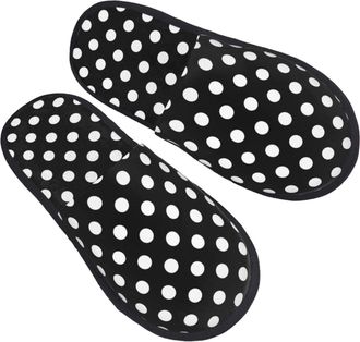 Generic House Slippers Vintage Polka Dot Black Lightweight Plush Slippers Reusable Anti-Slide Slipper For Indoor Bedroom Holiday L