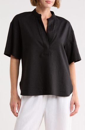 Vince Short Sleeve Linen Blend Top in Soft Black at Nordstrom Rack, Size X-Large