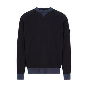 Stone Island Round-neck Knitwear, male, Blue, XL, S01D3 Compass Jumper