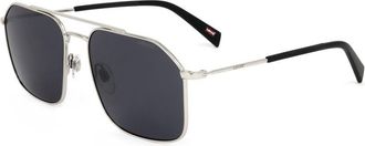 Levi's Unisex Square Sunglasses Metal Frame Uv Protection - Black Silver Steel - One Size