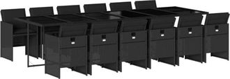vidaXL Set Comedor De Jard&iacute;n Con Cojines 13 Pzas Rat&aacute;n Sint&eacute;tico Negro Vidaxl