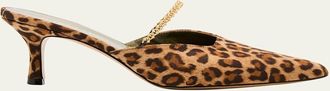 MARIA LUCA Leopard Chain Kitten Mule Pumps