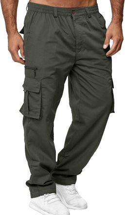 Generic Men Cargo Trousers, Mens Cargo Trousers: Work Pants Baggy Stretchy Drawstring Waist Combat Trouser Multi-Pocket Durable Casual Relaxed Fit Joggers Plu