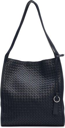 Bottega Veneta Corriere Intrecciato Leather Tote in 4330 Midnight-Silver at Nordstrom