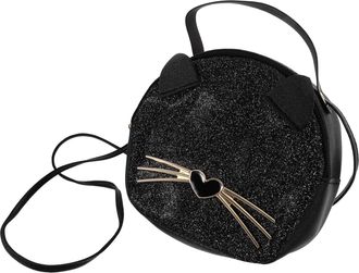 Vosarea Creative Small Round PU Handbag for Leopard Grain Cat Ears Shoulder Tote Bag Black Lightweight with Large Capacity for Travel Shopping Banquet