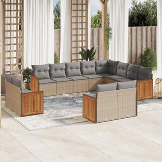 vidaXL Set De Sof&aacute;s De Jard&iacute;n 12 Pzas Y Cojines Rat&aacute;n Sint&eacute;tico Marr&oacute;n Vidaxl